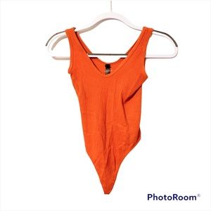 Urban Outfitters Out From Under orange ribbed thong bodysuit size XS